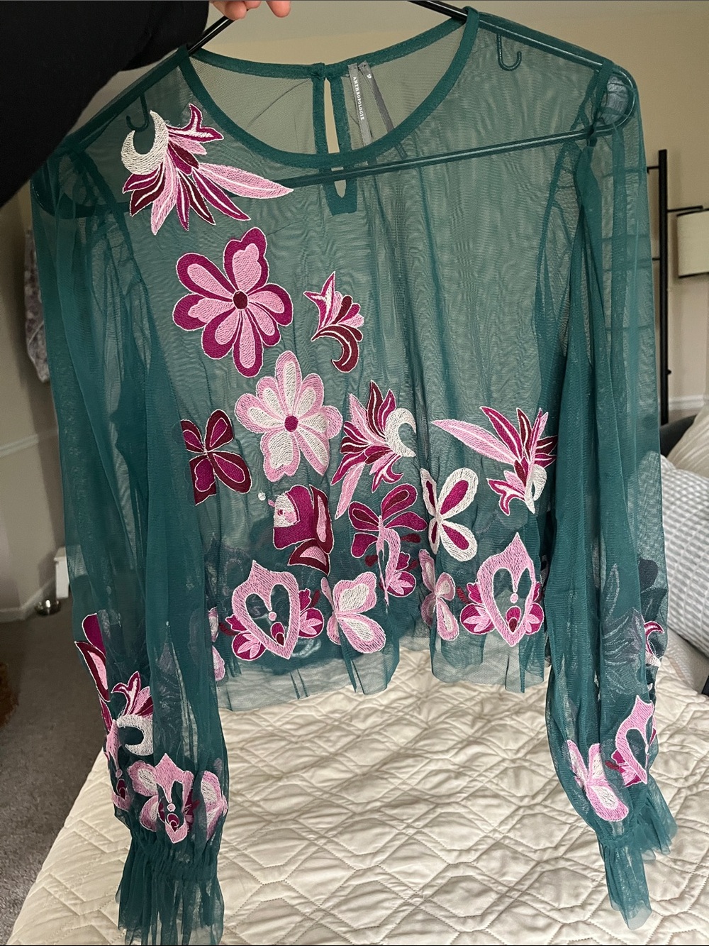 Anthropologie sheer embroidered top size SP